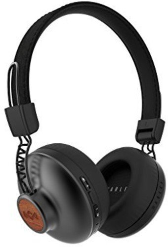 House of Marley, Positive Vibration 2 Wireless Headphones - Noise isolating In-Line 1-Button Mic on Cable, Removable Tangle-Free Cable, Long Battery Life, Foldable On-Ear Design, EM-JH133-SB Black