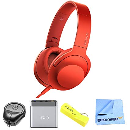 Sony MDR100AAP h.Ear on Premium Hi-Res On-Ear Stereo Headphones - Cinnabar Red (MDR100AAP/R) with HardBody Headphone Case, A1 Headphone Amplifier, 2600mAh Port. Keychain Power Bank & Cleaning Cloth