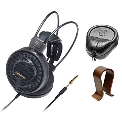 Audio-Technica Audiophile Open-Air Headphones Black (ATH-AD900X) with Slappa HardBody PRO Full Sized Headphone Case Black & Universal Wood Headphone Stand