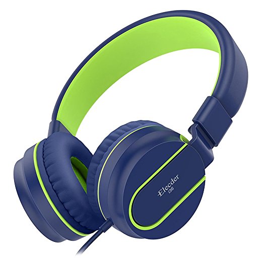 Elecder i36 Kids Headphones with Microphone for Children, Girls, Boys, Teens, Adults, Foldable Adjustable Over Ear Headsets with 3.5mm Jack for iPad Cellphones Computer MP3/4 Kindle(Blue/Green)