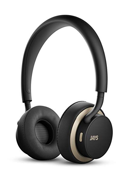 JAYS u Wireless Bluetooth Premium Headphones, Designed in Sweden by, Black on gold