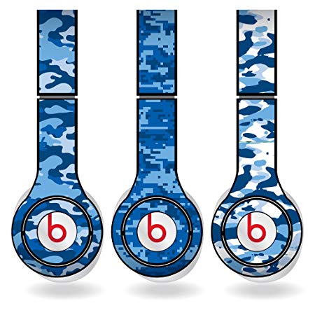 Blue Military Camouflage Print Set of 3 Headphone Skins for Beats Solo HD Headphones - Removable Vinyl Decal!