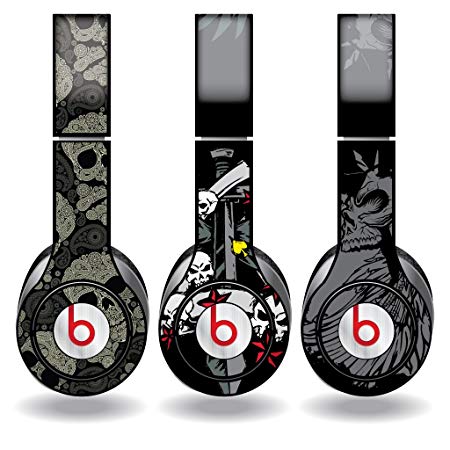 Skull Set of 3 Headphone Skins for Beats Solo HD Headphones - Removable Vinyl Decal!