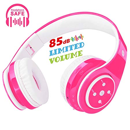 Kids Over Ear Headphones Bluetooth Wireless Headset for Children Boys Girls with Built-in Mic Stereo Sound 3.5mm Audio Jack Cable for PC Tablet Cellphone(Pink)