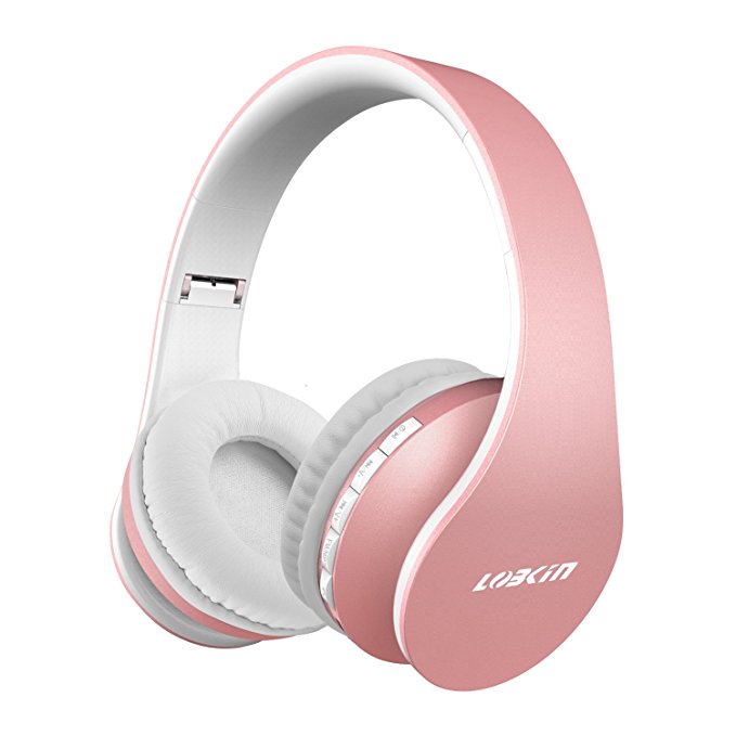 Lobkin Bluetooth Headphones Over Ear,Foldable Headphones with Soft Earmuffs,W/Built-in Mic and Wired Hedphones (Rose Gold)