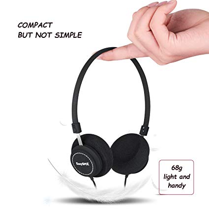 EasySMX M110 Lightweight On-Ear Music Headphone Stylish Braided Fabric Design In-line Control with Microphone for PC/Smartphones/MP4/MP3 3.5mm Plug - Fit Adults and Kids (Black)