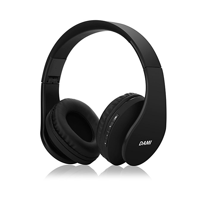 Dami Bluetooth Headphones, Hi-Fi Stereo Wireless Over Ear Headsets w/ Built-in Micphone, Foldable, Soft Memory-Protein Earmuffs, and Wired Mode for PC, Cell Phones, TV in Black Color