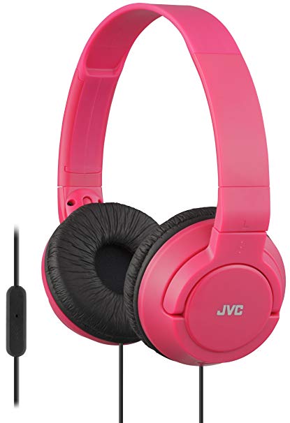 JVC Lightweight Flat Foldable On Ear Colorful Lightweight Foldable Headband with Mic, Red (HASR185R)