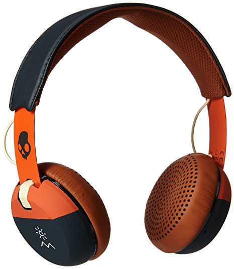 Skullcandy Grind On-Ear Headphones with Built-In Microphone, Supreme Sound with Powerful Bass, Low Profile Design, Plush On-Ear Cushions and Durable Metal Headband, Orange/Navy