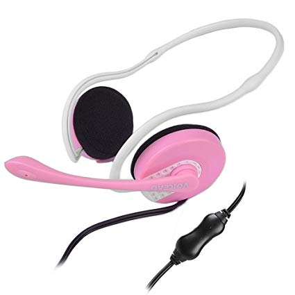 Voiceao 811MU Behind the Head Stereo Headphone Headset w/ Boom Mic - Pink