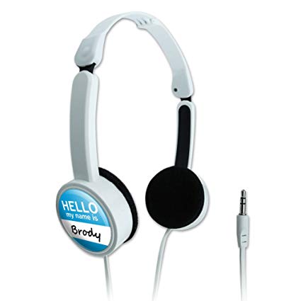 Novelty Travel Portable On-Ear Foldable Headphones Hello My Name Is Br-By - Brody Hello My Name Is