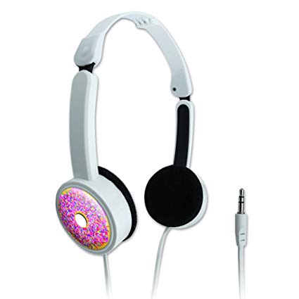 Novelty Travel Portable On-Ear Foldable Headphones Food Drink Bacon Coffee - Pink Donut Sprinkles