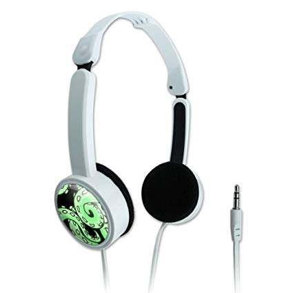 Novelty Travel Portable On-Ear Foldable Headphones Sea Ocean Life - Tentacles Squid Octopus Green