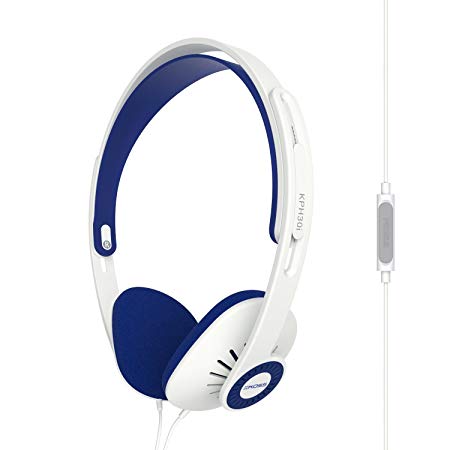 Koss KPH30iw On-Ear Headphones | In-Line Microphone & Remote | Lightweight | Deep Bass | White & Blue