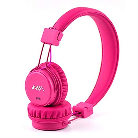 Wireless Headphones,NIA XP1 Multifunctional Foldable Headset with Microphone, Share Port, APP,Micro SD Card Player and Built-in FM Radio, Volume limiting for Kids (Pink)