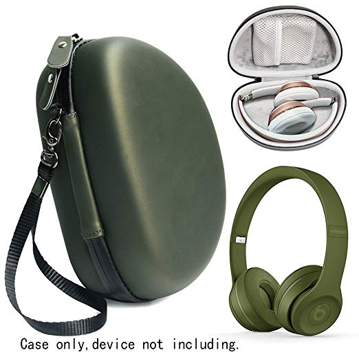 Turf Green Protective Case for Beats Solo 3 Wireless On-Ear Headphones, also for Solo 2 Wired and Solo HD, Featured in matching color and shape, accessories pocket, detachable wrist strap