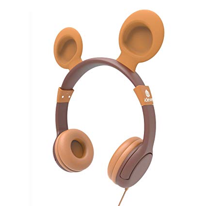 iClever BoostCare Wired Kids Headphones with Bear Ear On-Ear Headsets with 85 Volume Limited, Food Grade Silicon Material (HS11), Brown