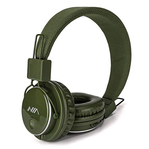 On Ear Headphones, E-power 8809s Lightweight and Foldable On Ear Stereo Headphones with Mic and Volume Control, Built-in FM Radio, Micro SD Card Player and Detachable Cable (Dark Green)