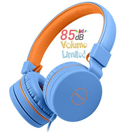 Picun Kids Headphones, 85 dB Volume Limited Hearing Protection, Wired Over Ear Adjustable Foldable Headset With Mic And Volume Control, Soft Protein Earmuff For Children Tablets Laptop PC MP3/4 (Blue)