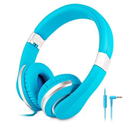 Reetec Children headphones Hi-Fi Stereo Lightweight Wired Kids Headsets Foldable Earphones with Microphone 3.5mm for Cellphones iPhone Laptop Tablet Mp4 Mp3 (Blue)