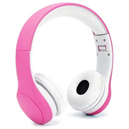 KPTEC Foldable Kids Headphones Volume Limited Wired Earphones with a Microphone for Children - Pink