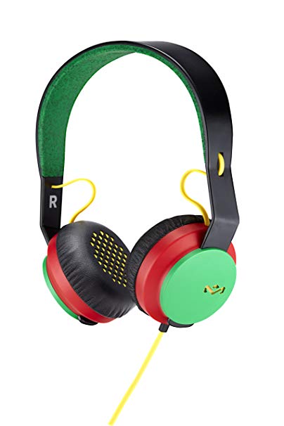 House of Marley, Rebel On-Ear Wired Headphones - In-line Microphone with 1-button Remote, Single Sided Cable, Powerful 40mm Driver, Competitive Acoustic Performance, EM-FH041-RA Rasta