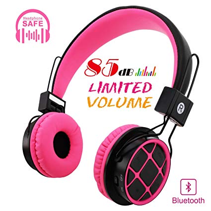 Uvital Kids Bluetooth Headset Wireless Over Ear Headphones for Children Boys Girls with Built-in Mic Stereo Sound 3.5mm Audio Jack Cable for PC Tablet Cellphone(Pink)