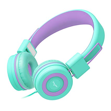 Elecder i37 Kids Headphones for Children, Girls, Boys, Teens, Adults, Foldable Adjustable Over Ear Headsets with 3.5mm Jack for iPad Cellphones Computer MP3/4 Kindle(Green/Purple)