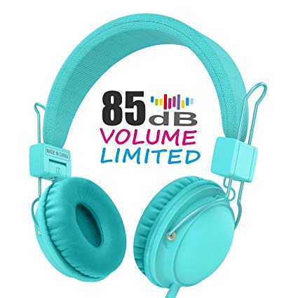 AILIHEN Wired Kids Headphones with 85dB Volume Limited and SharePort, Children Headphones with Microphone for Girls Boys Toddlers (Turquoise)