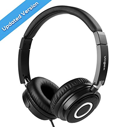 On Ear Headphones with Mic, Vogek Wired Foldable Bass Headphones with Volume Control and Microphone-Black