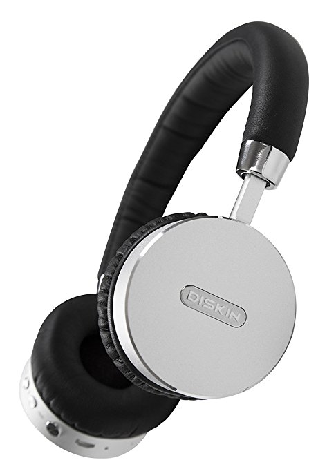 Diskin DH3 Bluetooth Wireless On-Ear Stereo Headphones with Microphone and Volume Control - Black/Silver